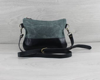 Bag made from waxed canvas and leather
