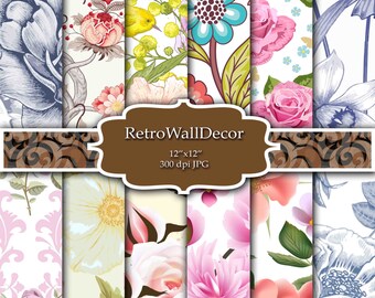 Floral Digital Paper Pack , Vintage Floral Backgrounds , Vintage Roses Decoupage Digital , Flower Roses Paper Pack 12x12 Buy 2 Get 1 FREE