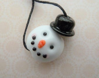 handmade lampwork glass snowman bead, UK novelty Christmas focal