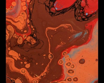 14x14 original modern abstract acrylic fluid painting teal terracotta rust black