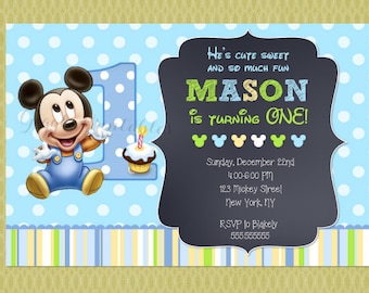 Baby Mickey 1St Birthday Personalized Invitations 7