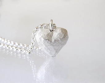 Textured Heart Necklace / Heart Charm in sterling silver