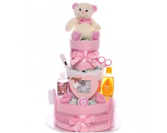 Traditional Baby Girl Nappy Cake, nappy cake baby girl, baby girl nappy cake gift, send a nappy cake gift, gift baby girl, maternity leave
