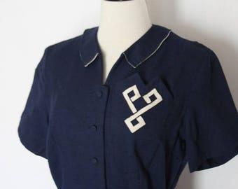 1940s Vintage Dress-Navy Hourglass Pencil Wiggle Frock