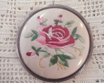 Rose Embroidery Compact Mirror