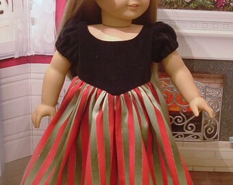 Black Velveteen and Stripe Christmas Dress for American Girl Dolls