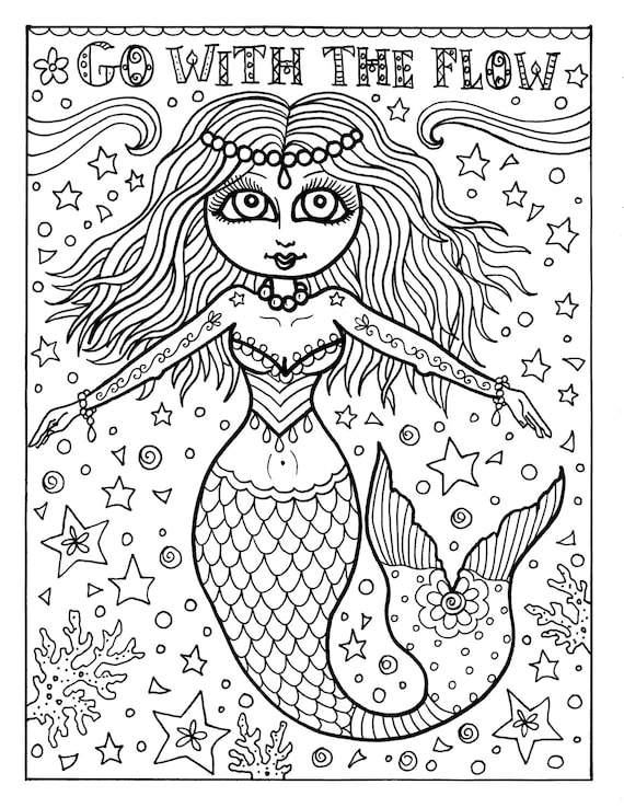 Download Instant Download Coloring page Mermaid Adult Coloring page