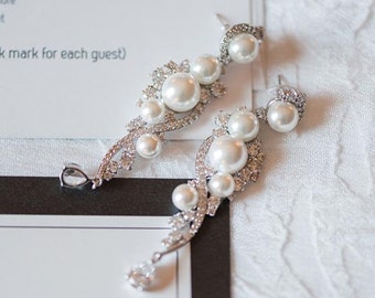 Chandelier Pearl Earrings, Victorian Wedding Earrings, Crystal and Pearl Bridal Earrings, TILLY