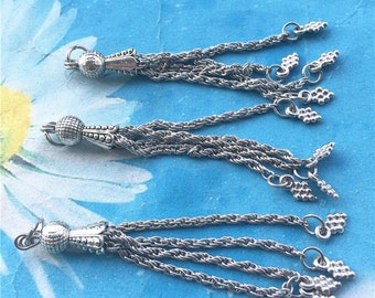 12pcs 80mm antiqued silver grape tassel charms findings
