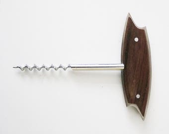 Mid century teak handled corkscrew modernist abstract design barware