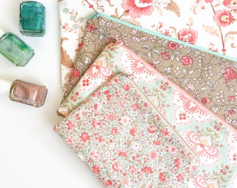 Pastel Zipper Pouch, Girlfriend Birthday Gift, Floral Cosmetic Bag, Best Friend Birthday, Gift for Her, Pretty Zipper Bag, Cosmetic Pouch