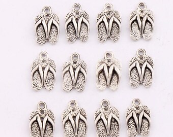 12 Flip Flop Charms Antique Silver Tone Charms Summer Shoe Charms Sandal Charms Bracelet Bangle Bracelet Pendants #502