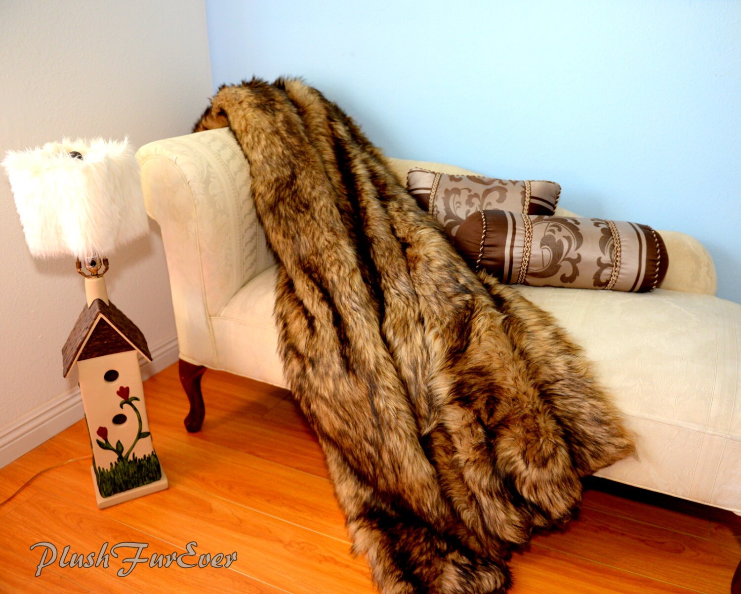 Wolf Fur Throw Lodge Cabin Comforter Home Accent Decor Rustic