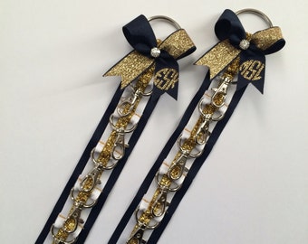 Cheer Bow Holder Klinger™ for backpack , Navy blue gold Personalized, Cheerleading, Dance Accessories, Gymnast gift, Christmas stuffer