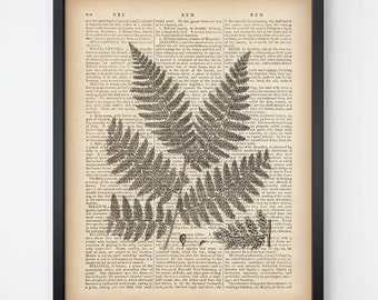 Printable dictionary print 8x10, 11x14, Fern print vintage, Digital print, Botanical wall art, Fern art, Home wall art, Fern Illlustration