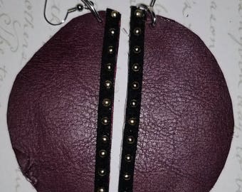 Burgundy Leather with Black Trim and Studs CUSTOM EARRINGS
