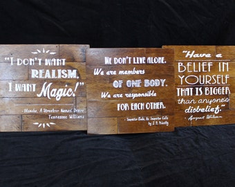 Playwright Quote Art Theatre Theater Shakespeare Wilson Williams Priestley Miller Play Handmade Salvaged Reclaimed Prop Set Thespian Sign