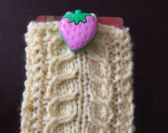 Butter yellow hand knit gift card holder
