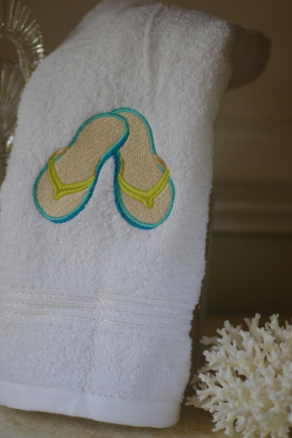 Items similar to Embroidered Flip Flop Bathroom Hand Towel 16x30