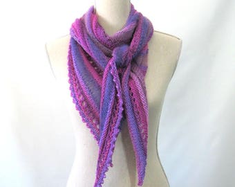 Merino Mohair Skinny Triangle Shawl Style Scarf Neckwrap with Beads - Fuchsia Pink, Periwinkle, Lavender Mochi