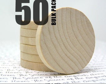 50 Round 1.5 Inch Wood Disks for Pendants, Magnets, Scrapbooking, and More. FLAT SIDES. Bulk Lot.