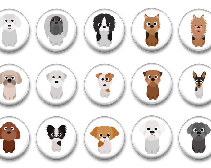 1" or 1.5" Dog Breed Magnets or Pins - Show Dogs - Puppy Magnets - Gift Magnets - Pins - Party Favors - Fridge Magnets - Dog Decor