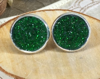 St Patricks Day Earrings - Green Druzy Earrings - Green - Stud Earrings - Irish - Earrings - Jewelry - Green Jewelry - St Patricks Jewelry