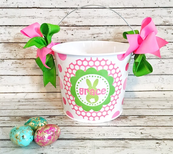 custom personalized 10 QUART name bucket in pink and green
