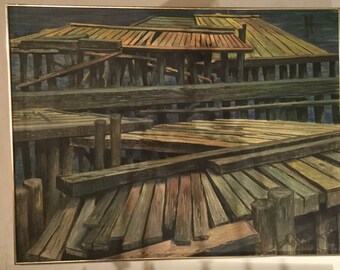 50W X 38L Dock Scene signed Stevens