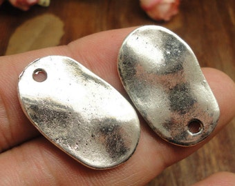 2pcs, 29mmX18mm-waved-silver oval charm pendant