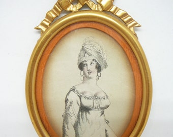 Antique Lady Fashion Print In Oval Frame