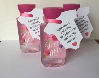Thank You for Celebrating the Mother to Be & Her Little Sweet Pea Tags (2.5" Wide), Baby Shower Tags, White Baby Onesie Favor Tags