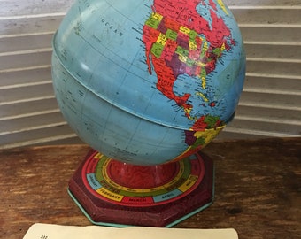 Vintage Ohio Art World Globe Zodiac an Equinox on Base 1930s