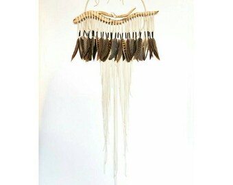 Driftwood Dreamcatcher, Magpie - 14", ivory white leather dream catcher