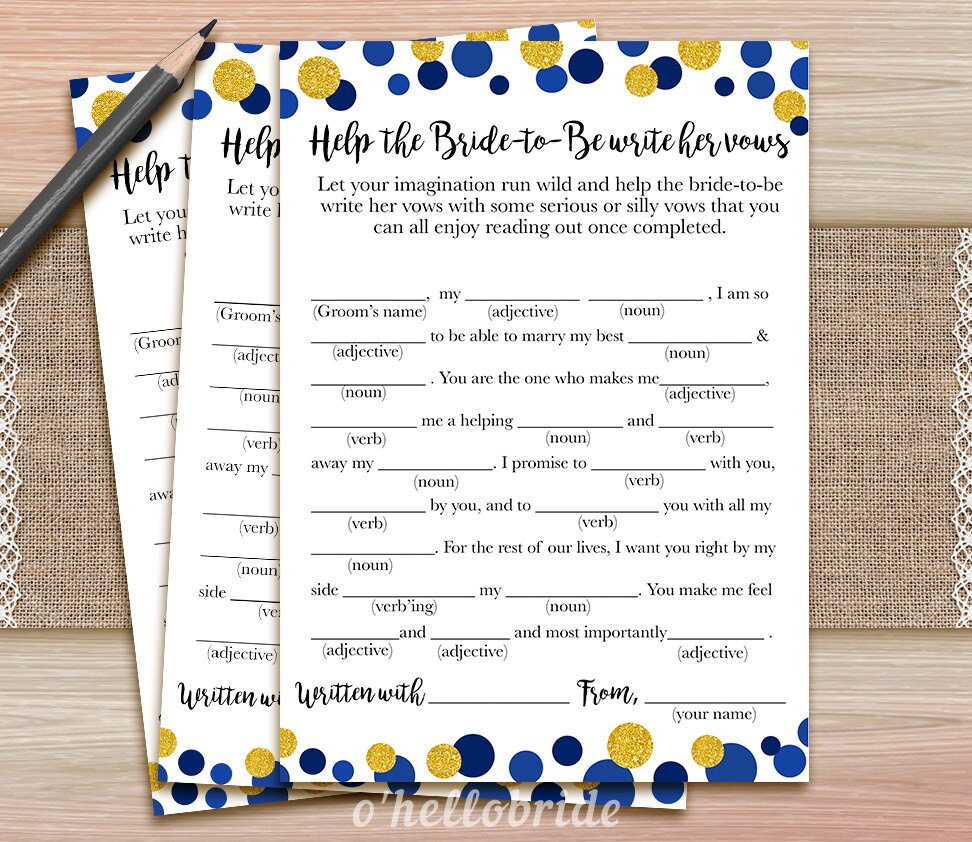 Help The Bride To Be Write Her Vows Game Wedding Vows Bridal