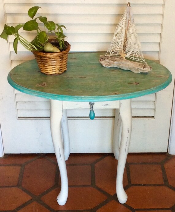 Blue/Turquoise Oval Side Table