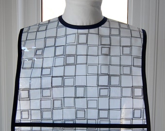 White Cubes Bib - waterproof wipe clean - vinyl covered regular size adult bib with pocket