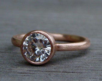 Moissanite Engagement Ring (1.25 carat, Forever One GHI) - Recycled 14k Rose Gold, Made to Order - Eco-Friendly Ethical Diamond Alternative