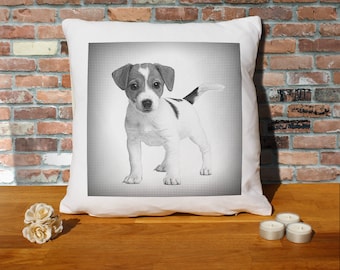 Jack Russell Terrier Dog Puppy Pillow Cushion - 16x16in - White