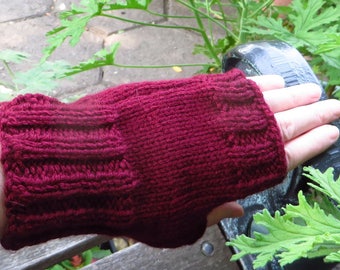 Burgundy Fingerless Gloves, Knitted Texting Gloves, Hand Knit Fingerless Mittens