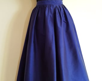 Vintage Royal Blue Full Length Silk Evening Skirt Size Small