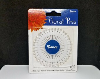 Darice Floral Pins 1-1/2" 40/Pkg - Pearl White, 4 mm/P8 Corsage Pins, Decorative Pins, Wedding Bouquet Pins, Boutonniere Pins