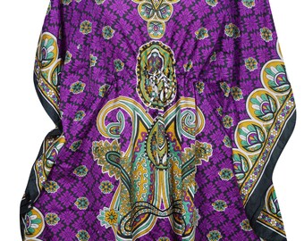 Womens Lightweight Short Caftan Dress Purple Printed Kimono Sleeves Beach Bikini Cover Up Resort Wear ONE SIZE