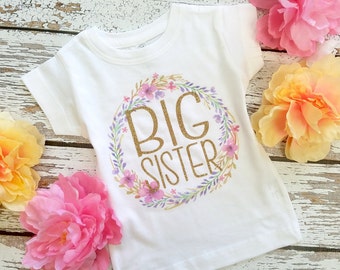 SALE!! Glitter Big Sister Shirt / FLORAL T-shirt or Bodysuit