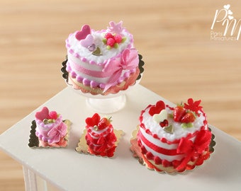 Le Valentin 2018 - Limited Edition Valentine's Day Cake in Pink or Red - 1/12 Scale Dollhouse Miniature Food