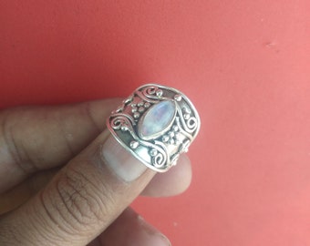 Rainbow moonstone ring, silver ring