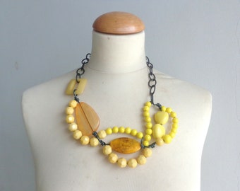 Yellow statement necklace, yellow black necklace, wire necklace