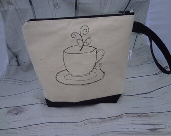Embroidered Cotton Canvas Project Bag - Zippered