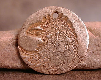 Raven Totem Pendant, Bronze Metal Clay Medallion, Animal Spirit Raven, Animal Totem Jewelry, Divine Spark Designs, SRA