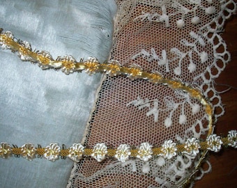 1 yd. Exquisite and Authentic antique silk and metal garland-like trim